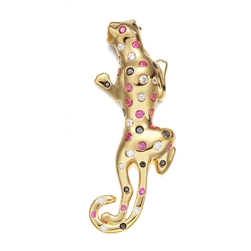 Iced Out Shining Cubic Zircon Men Women Leopard Pendant Fine Silver Jewelry Necklace