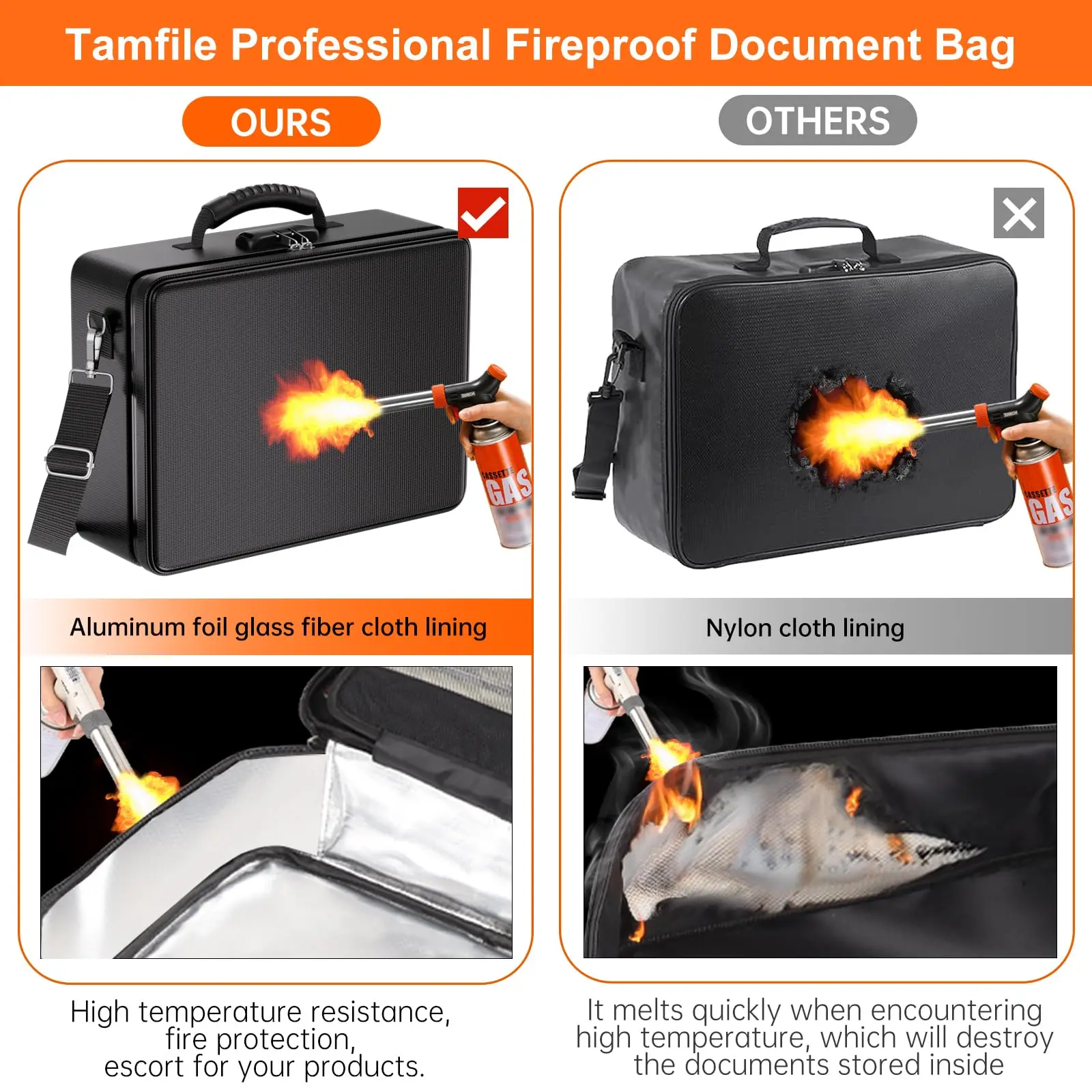 File Bag with Lock Fireproof Document Bag File Storage Case Travel Home  Storage Document Organizer for Laptop Certificates