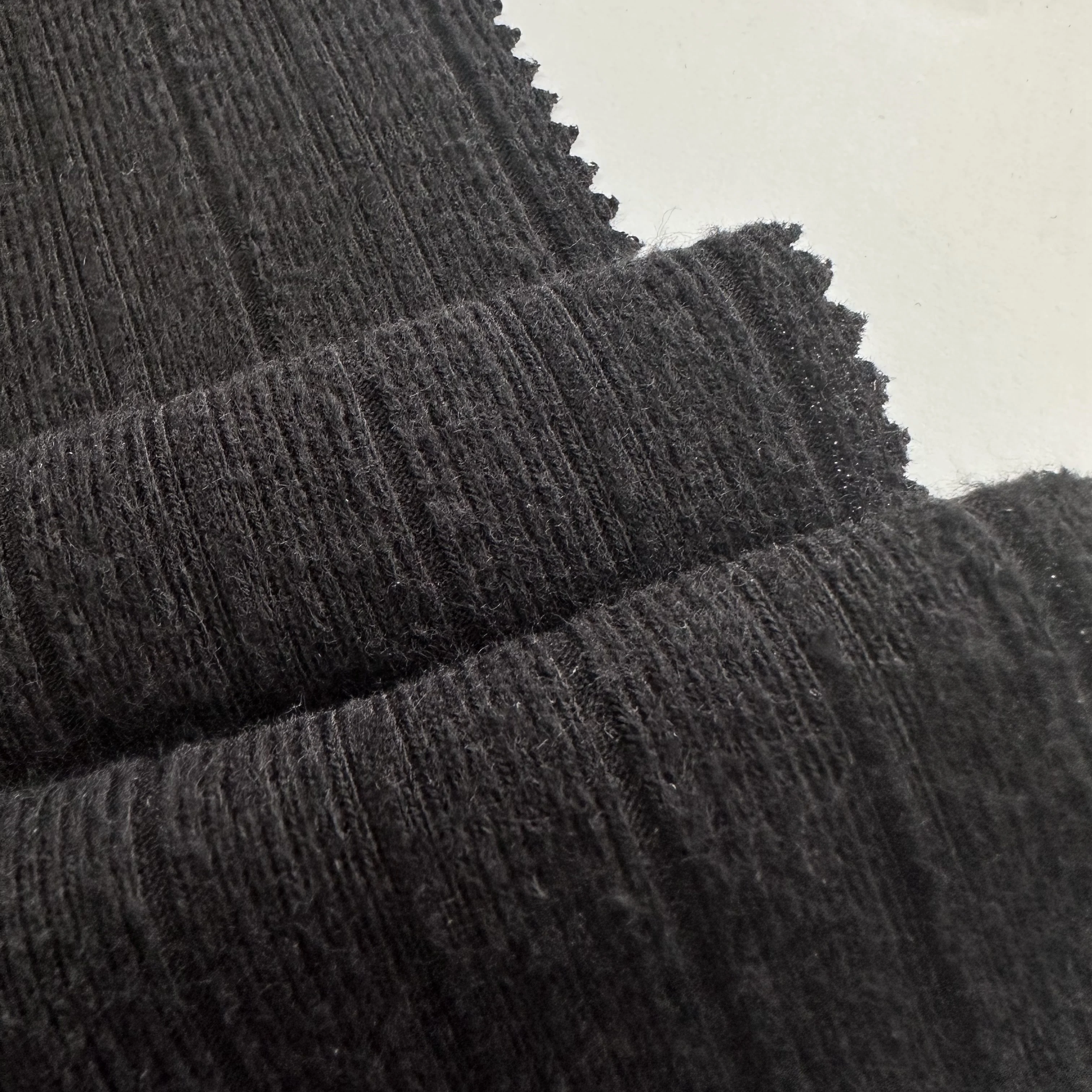 wholesale heavyweight 300gsm 97% polyester 3% spandex wide stripe black brushed rib knit fabric for dress and sweater