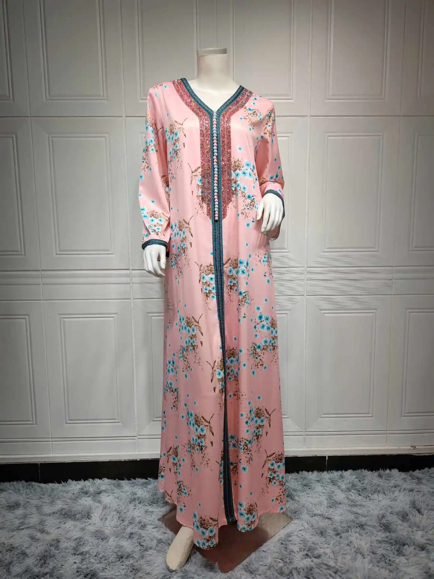 Women Hot Sale Hot Diamond Middle East Muslim Dress Autumn Print Islamic Clothing Muslim Dresses Abaya Abaya In Dubai