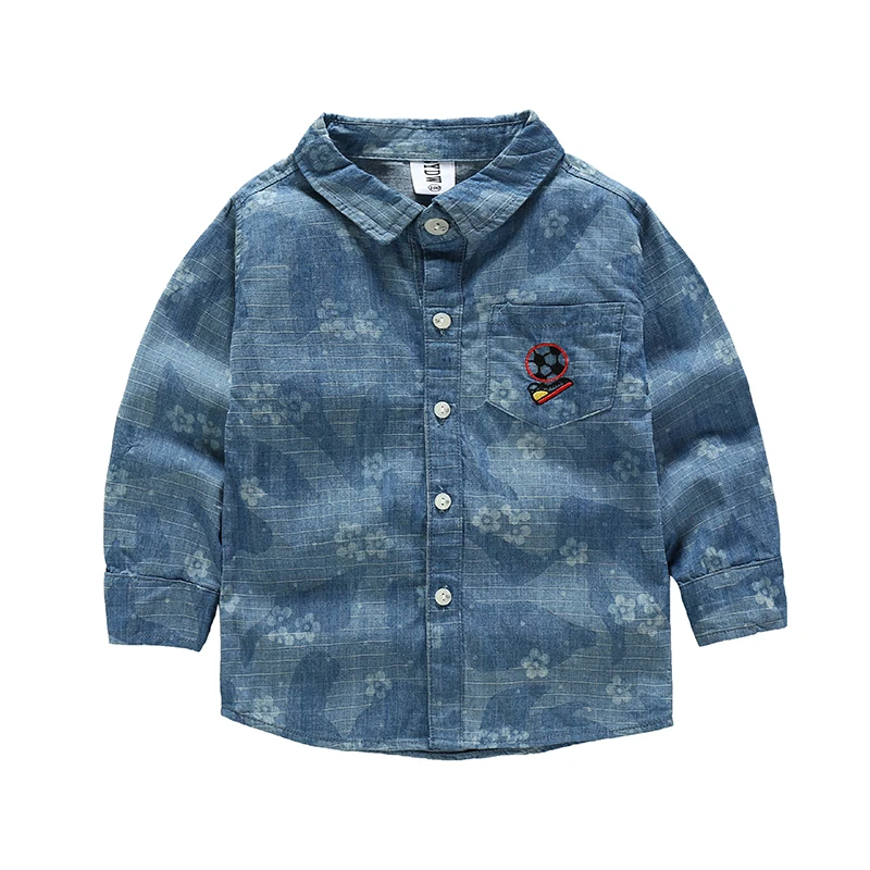 
Factory wholesale custom denim long sleeve spring autumn kids clothing jeans shirt for boys 