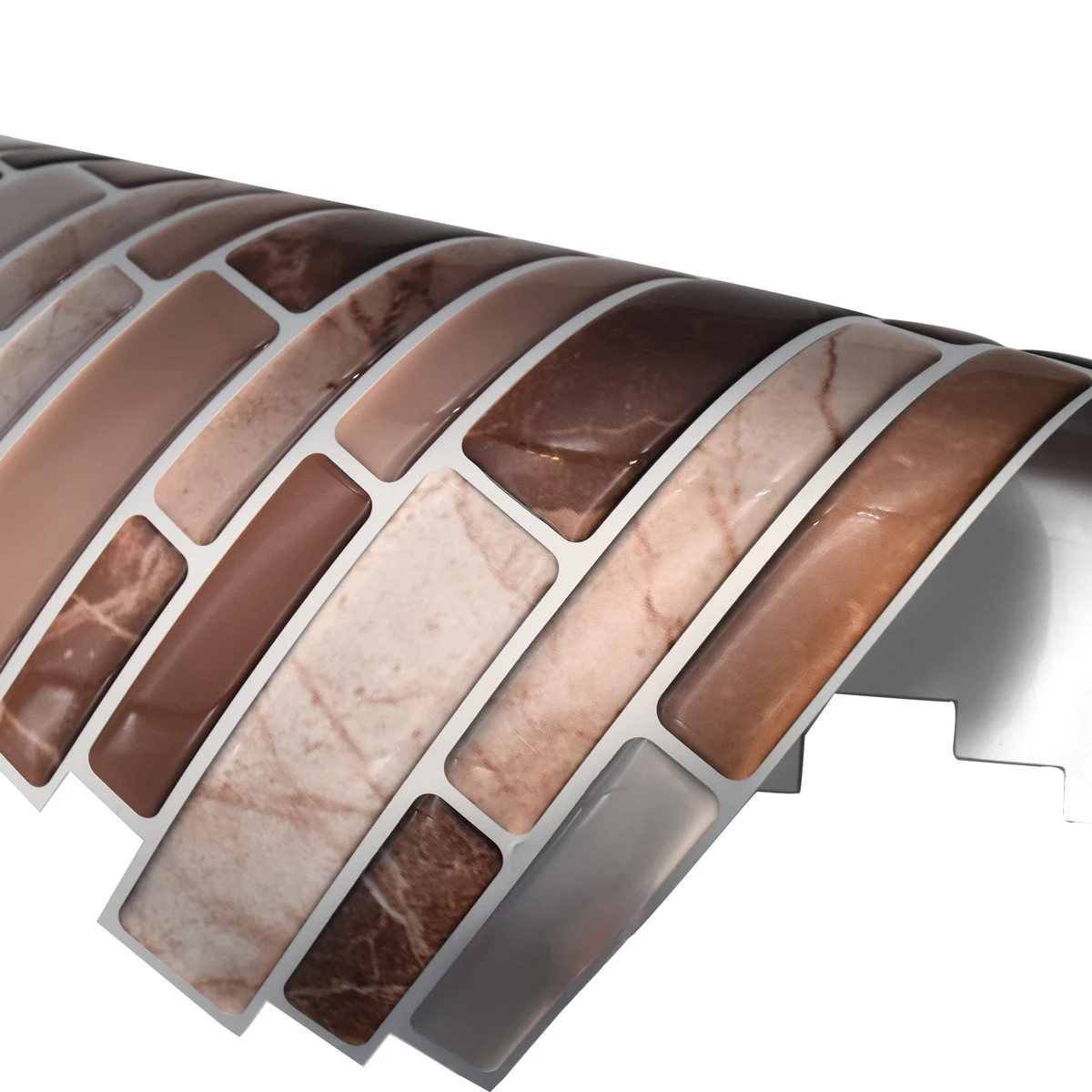 Top quality Stick on backsplash PU bathroom tiles stickers PET waterproof wall tiles design for wall living room