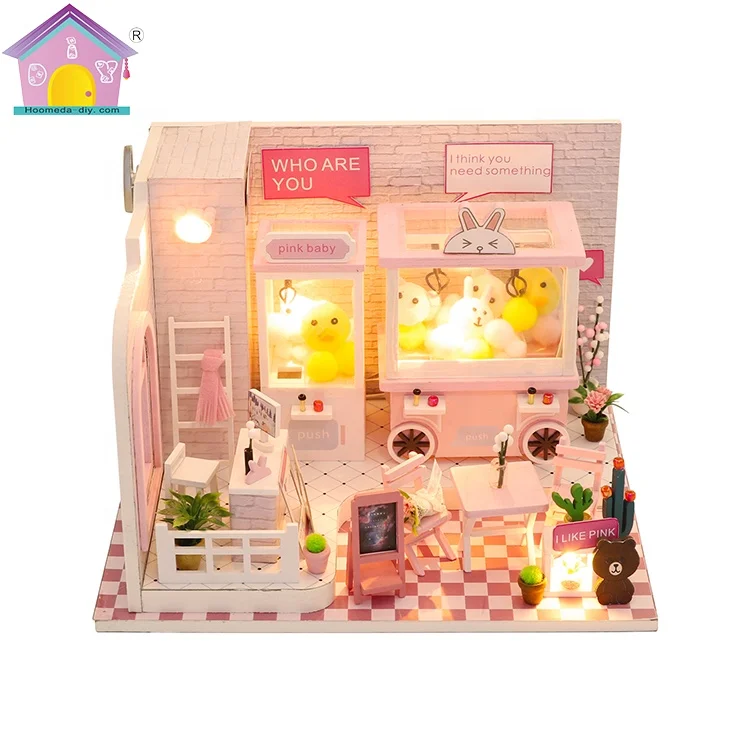 Магазин игрушек ручной работы милый розовый миниатюрный деревянный кукольный домик подарочные наборы со светодиодом для женщин