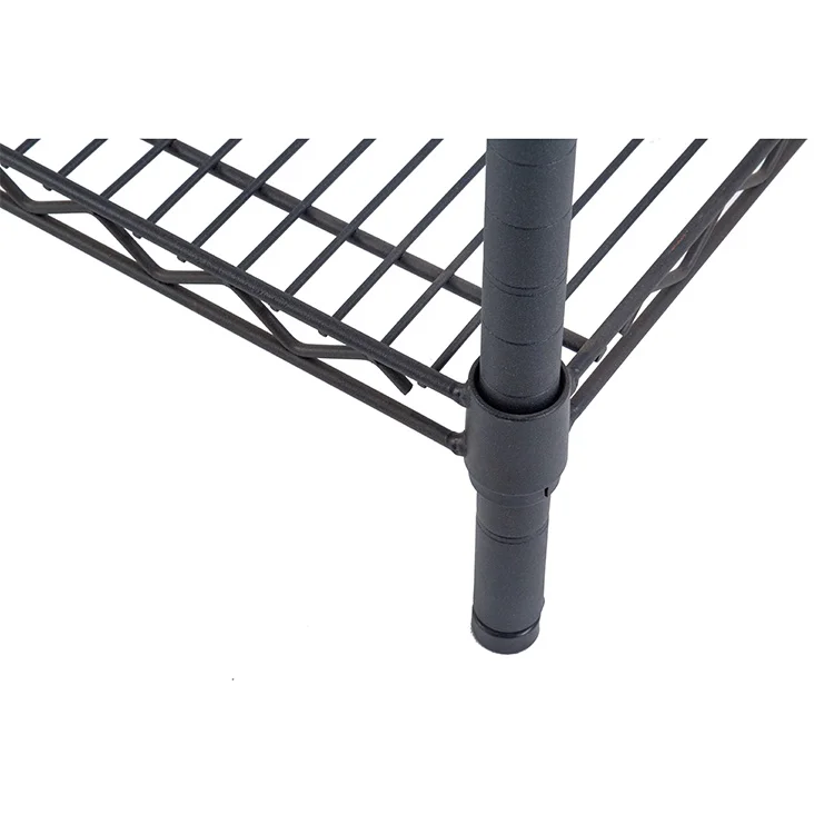 AMJ High Quality 4 Tiers Powder Coated Metal Storage Black Nsf Approval Wire Shelving Rack