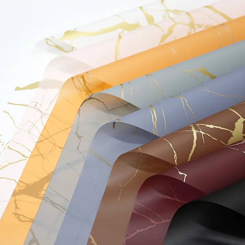 Hengcool 58*58cm High Quality Waterproof Low moq Florist Golden Marble Flower Wrapping Paper