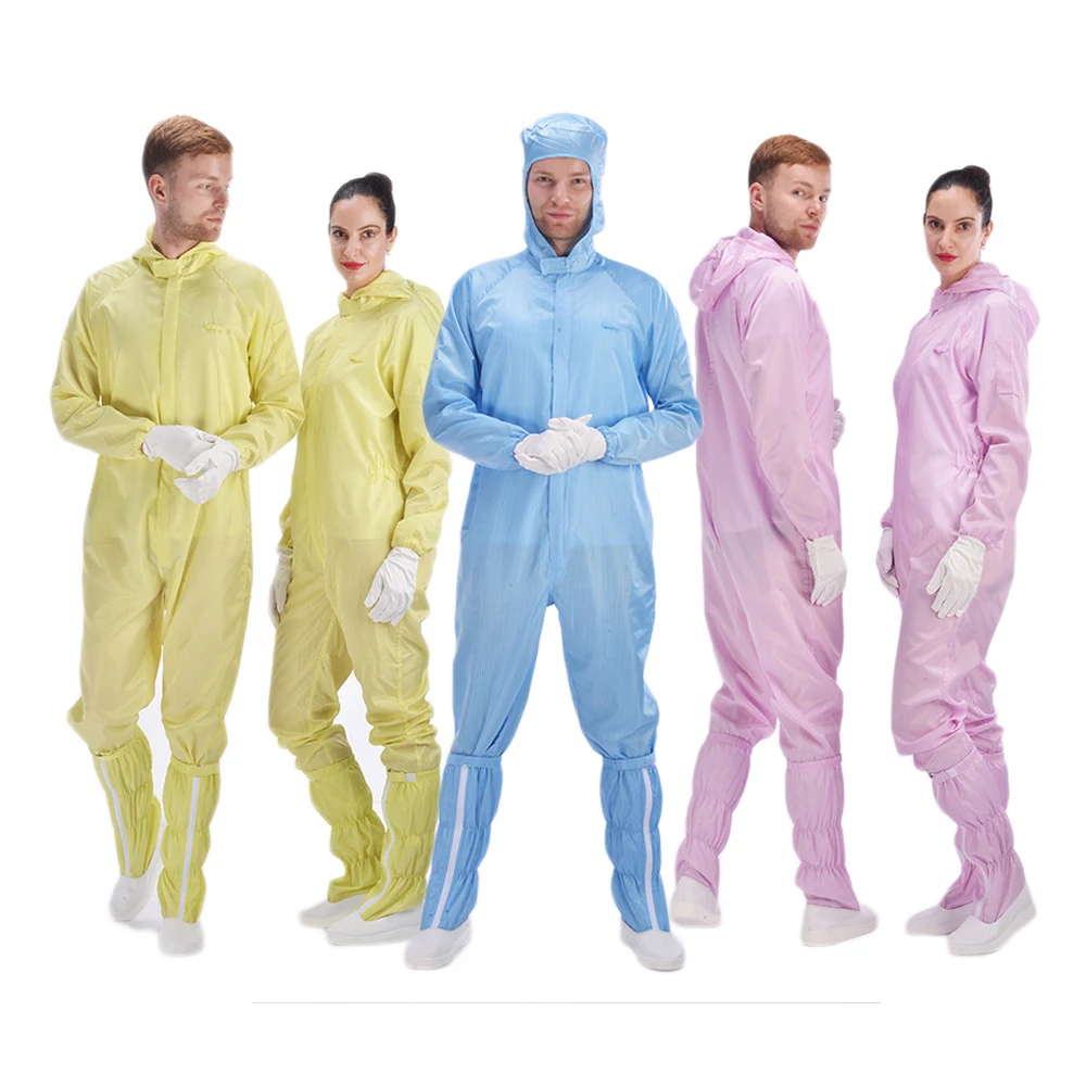 Custom logo Antistatic Work Uniform Gown Overalls Clothing ESD Dustproof Hood Garment Booties with zipper