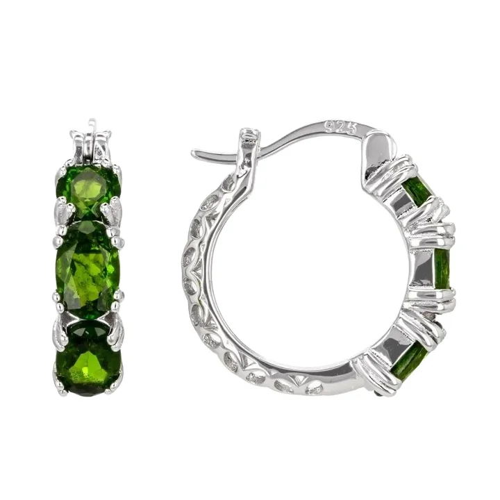 Green Chrome Diopside Rhodium Over Sterling Silver Hoop Earrings | Fine Fashion Silver Jewelry | Beauty in Lush Green Serenity