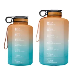 Plastic BPA Free Material Gradient Sports 2.2L Half Gallon 3.78L Gallon Gym Water Bottle with Time Marker