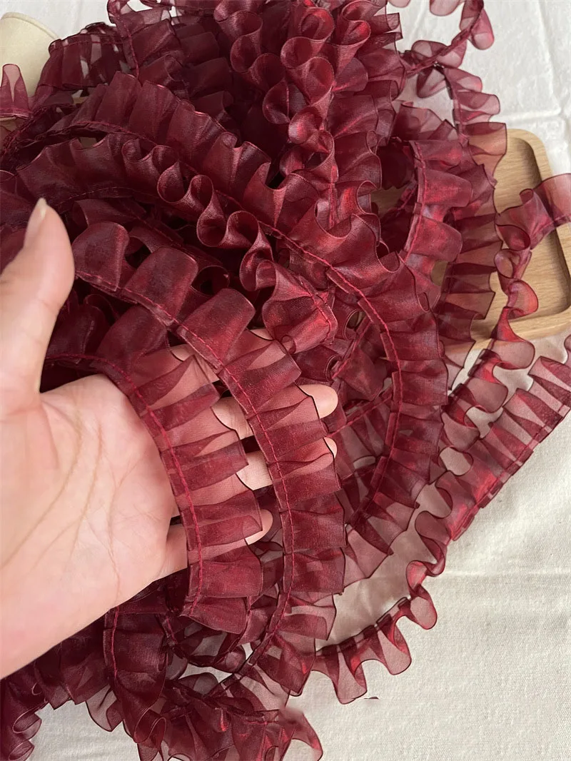 2.5cm Wide Colorful Pleated Lace Trim Lolita Mesh Polyester Different Colors Laces Accessories Clothes Neckline Cuff Decoration