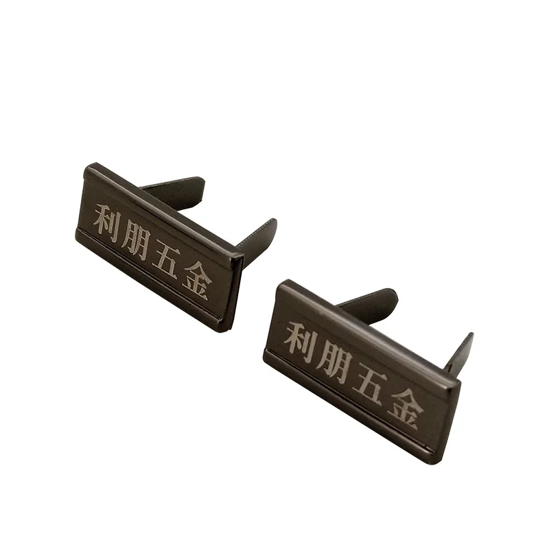 Fashion bag and wallet accessories custom brand name metal logo laser stamp label