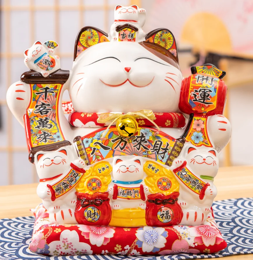 Feng Shui statue Fortune Cat coin box 10 inches lucky cat piggy bank Maneki-neko Decoration for home ornament gift