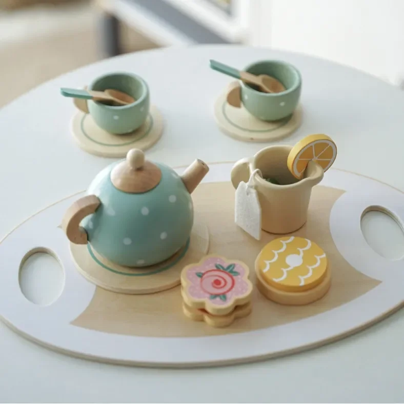 Preschool Baby Girls Pretend Play China Cups And Plates Wooden Afternoon Tea Sets Games For Kids