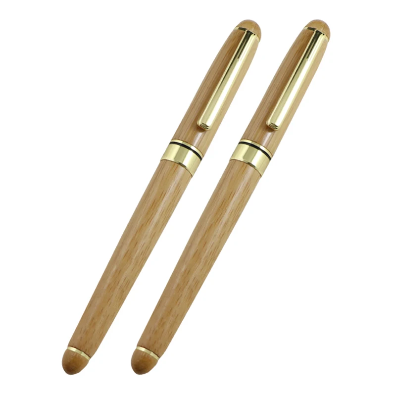100% Handmade Ecological Bamboo Pen with Medium Nib Refillable Roller Tip Bamboo Pen Set with Natural Bamboo Wood Case Packaging