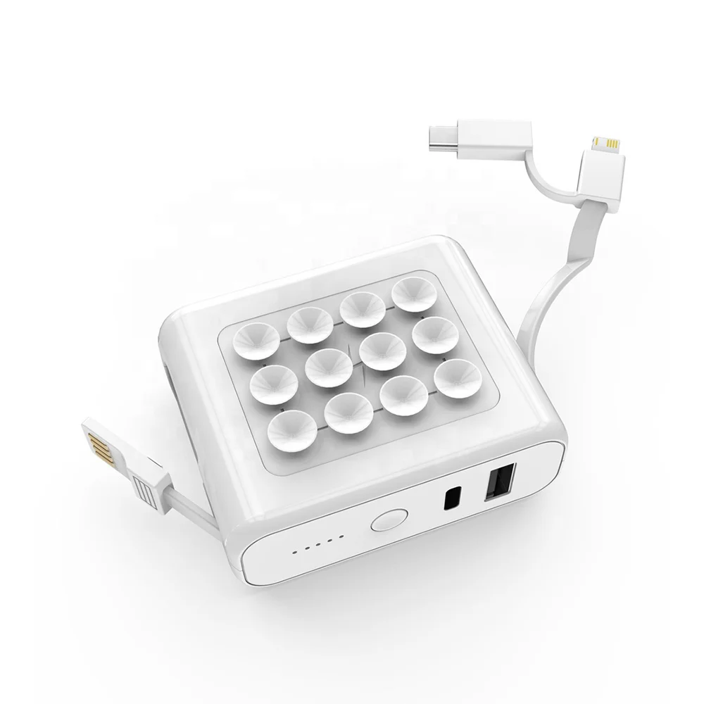 Portable Wireless Charger Power Bank with Suction Cup and Built-in Charging Cables of 5000mAh External Battery Pack Charger