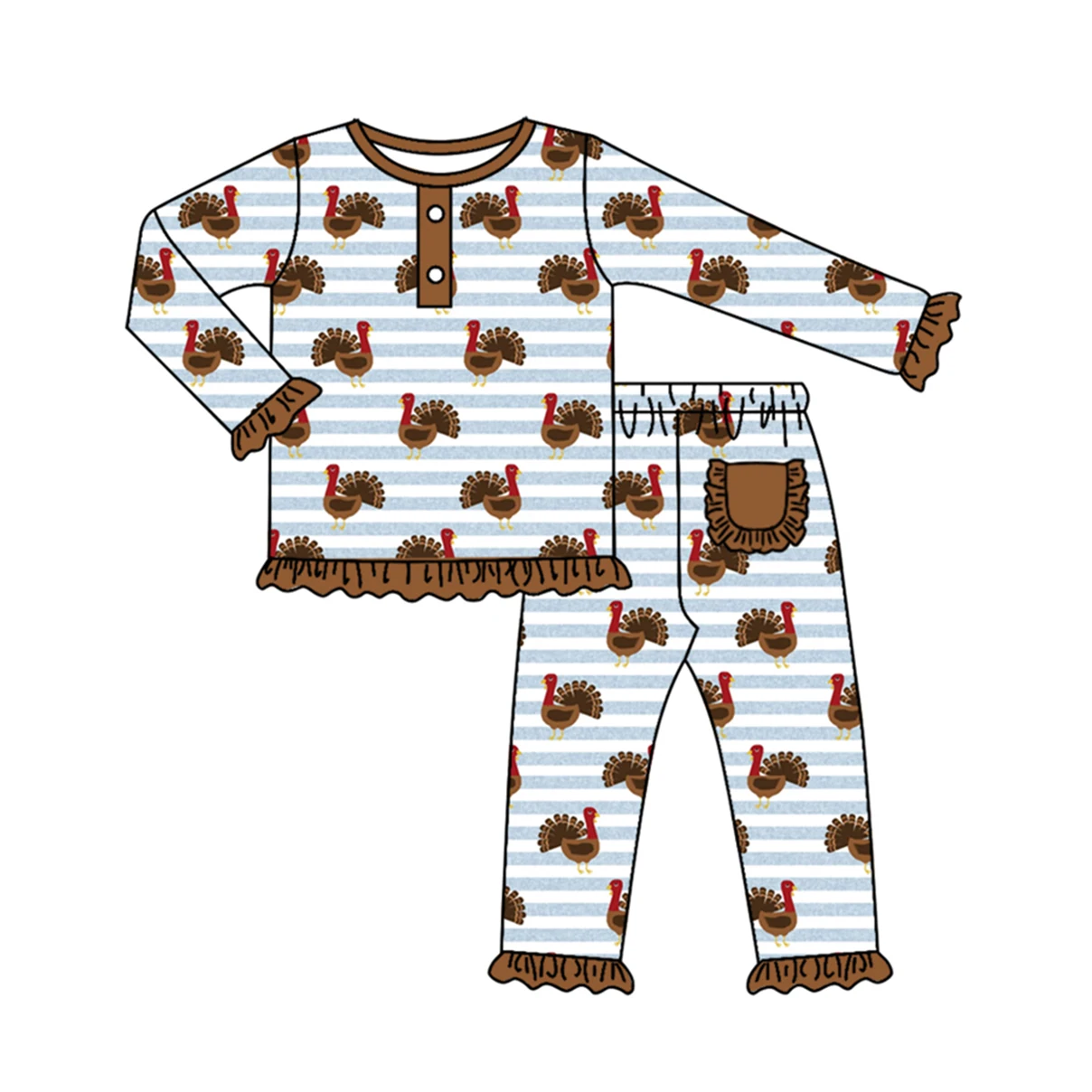 Preorder Thanksgiving Day turkey brown boy girls 2 piece pajamas outfits baby sleepers sibling matches new  kids clothes styles