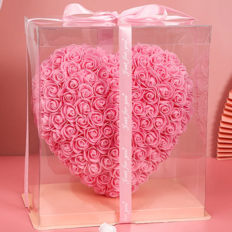 Christmas Valentines Day Gift Rose Heart Shaped Artificial Roses PE Foam Flowers Roses Heart with Gift Box