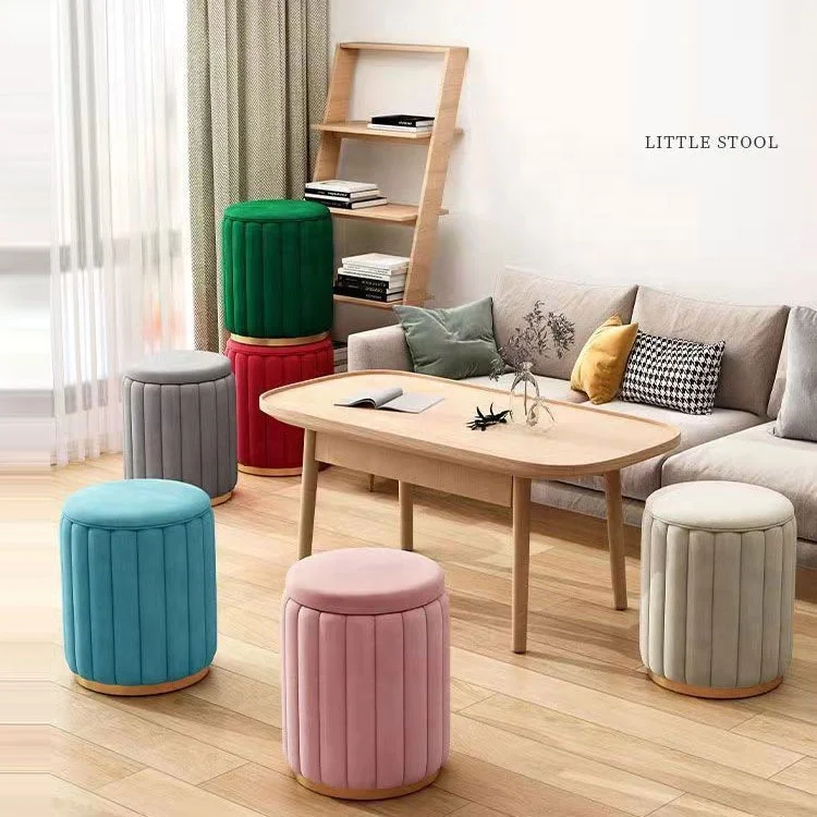 Luxury Modern Small Home Decor Ottoman Coffee Table Top Cover Footstool Stool Round Storage Dressing Stools for dressing room