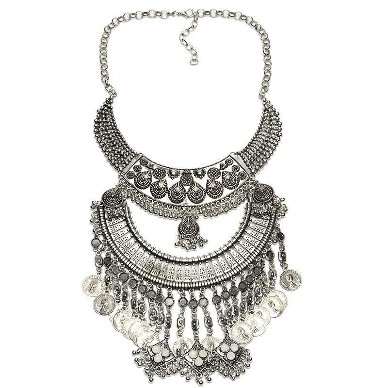 ZQA413 High quality Fashion Big Heavy Necklace Jewelry Alloy Vintage Chunky Necklaces Coin Necklace For Women