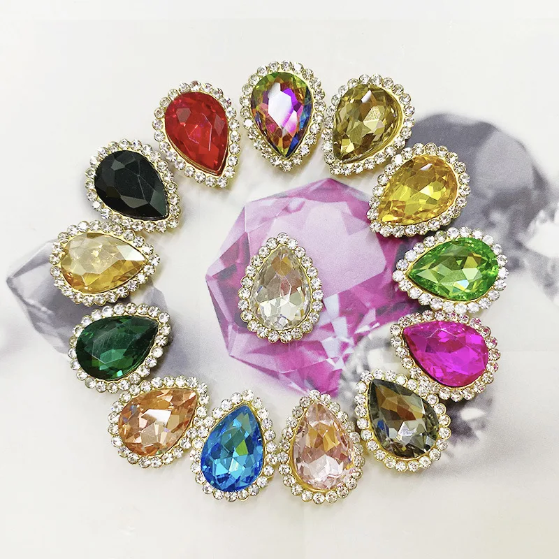 JC Crystal Wholesale Sew on Flat Back Crystal Fancy Stone Metal Claw Glass Stone Cup Garment Crystal Stones