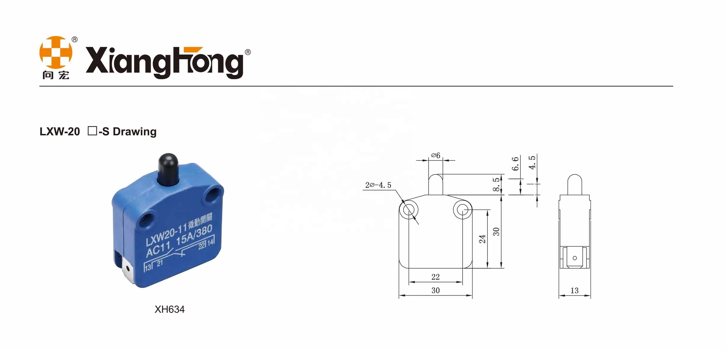 Xianghong LXW20 -11 AC380V 15A plug solumn button type momentary limit switch