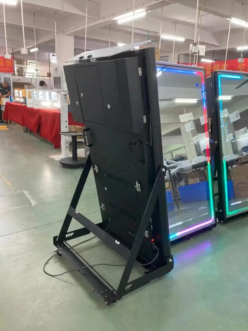 Portable Wedding Augmented Reality Selfie Shell Kiosk Machine Led Frame Enclosure Magic Mirror Photo Booth