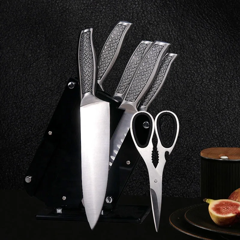 wholesale knives 6pcs kitchen knife set  chef knife professional stainless steel handle with holder