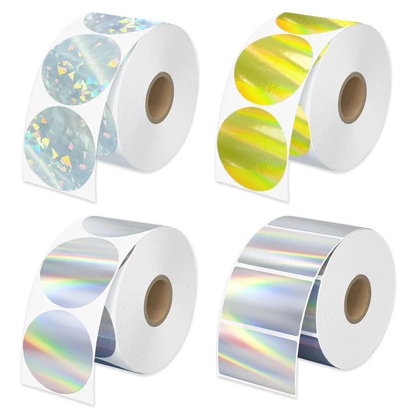 Milestone Adhesive Direct Thermal Paper Label Roll Color Circle Clear Thermal Transparent Holographic Christmas Sticker Label