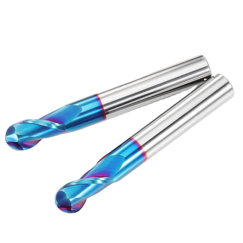HRC65 ball nose milling cutter 2 flutes blue nano coating end mill for stainless steel