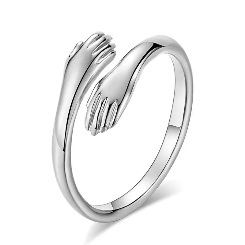 Fashion Hug Hands Embrace Open Ring Silver Romantic Couples Rings For Lovers Give Me a Hug Open Rings for Men Women