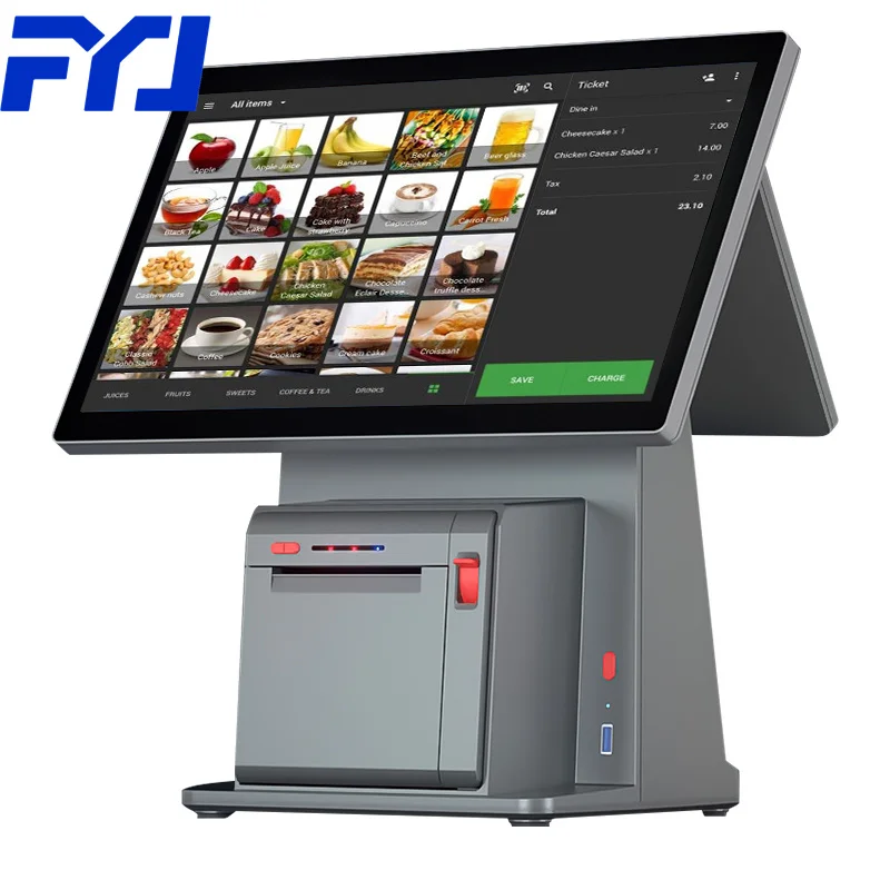 FYJ-F2 14' Windows 10 Dual Screen Retail Store Pos System Machine Cash Register Terminal Pos Tablet Bulit-in Thermal printer