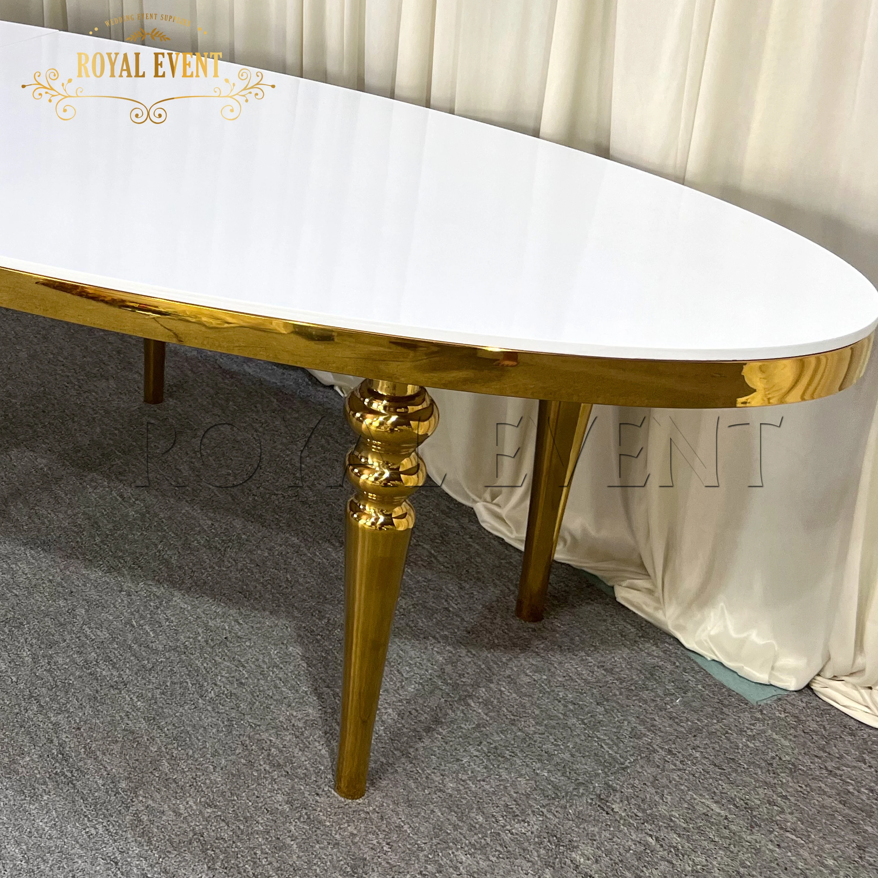 High Quality Oval Stainless Steel Dining Table Sets MDF Event Banquet Table Wedding Table for Hotel Furniture