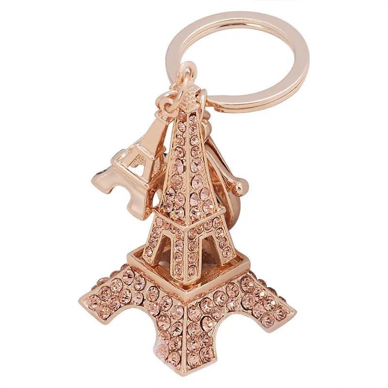 Jewel Beauty 3D Cubic Eiffel Tower Bling Zinc Alloy Crystal Rhinestone Keychain For Car Phone Purse Bag Decoration Eiffel Tower