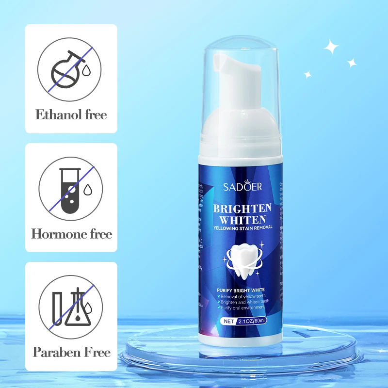 SADOER Private Label 60ml Foam Toothpaste Mint Flavor Tooth Mousse Teeth Whitening cleaning Foam For Daily Dental Care