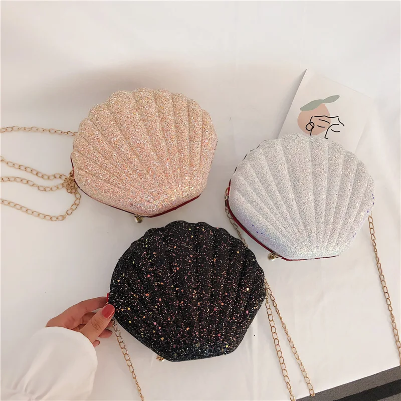 Fashion handbags rhinestones clutch purse glitter shell evening bag Sequins wedding dinner shell chain bag for women