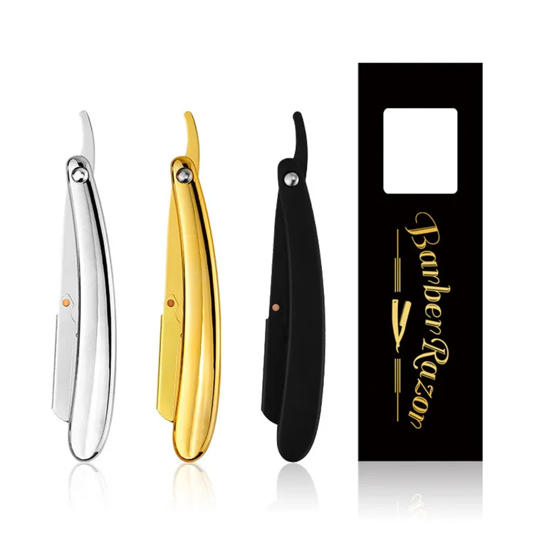 Factory Supplier Folding Stainless Steel Barber Shaving Razors Manual Razor Barber Shop Razor Holder