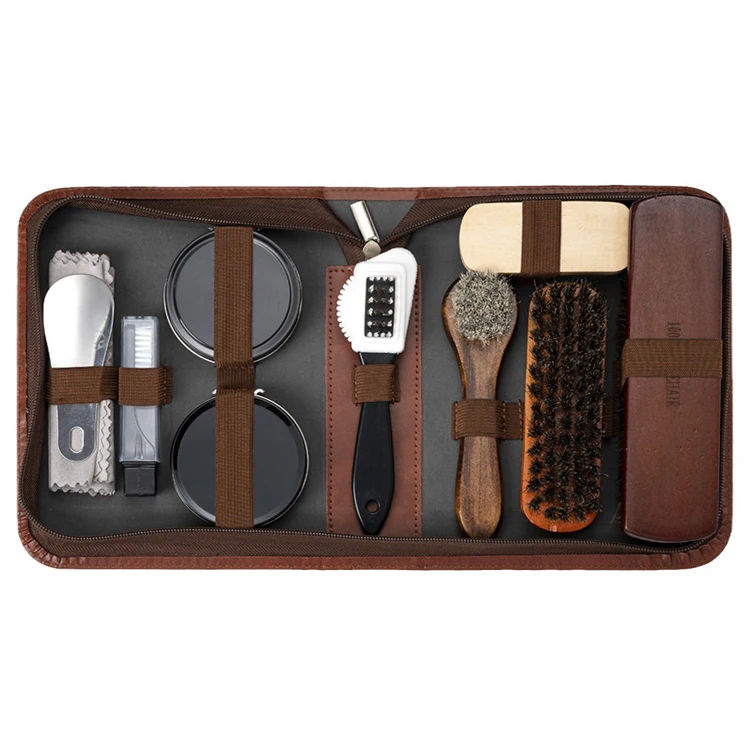 7pcs men and women leather shoes cleaning care tool accessories kit with shoe oil and horse hair brush