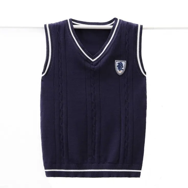 Custom Primary School Sweater Jumper High School Long Sleeve v-neck Knitted Sweater School Uniforms College Knit Vest