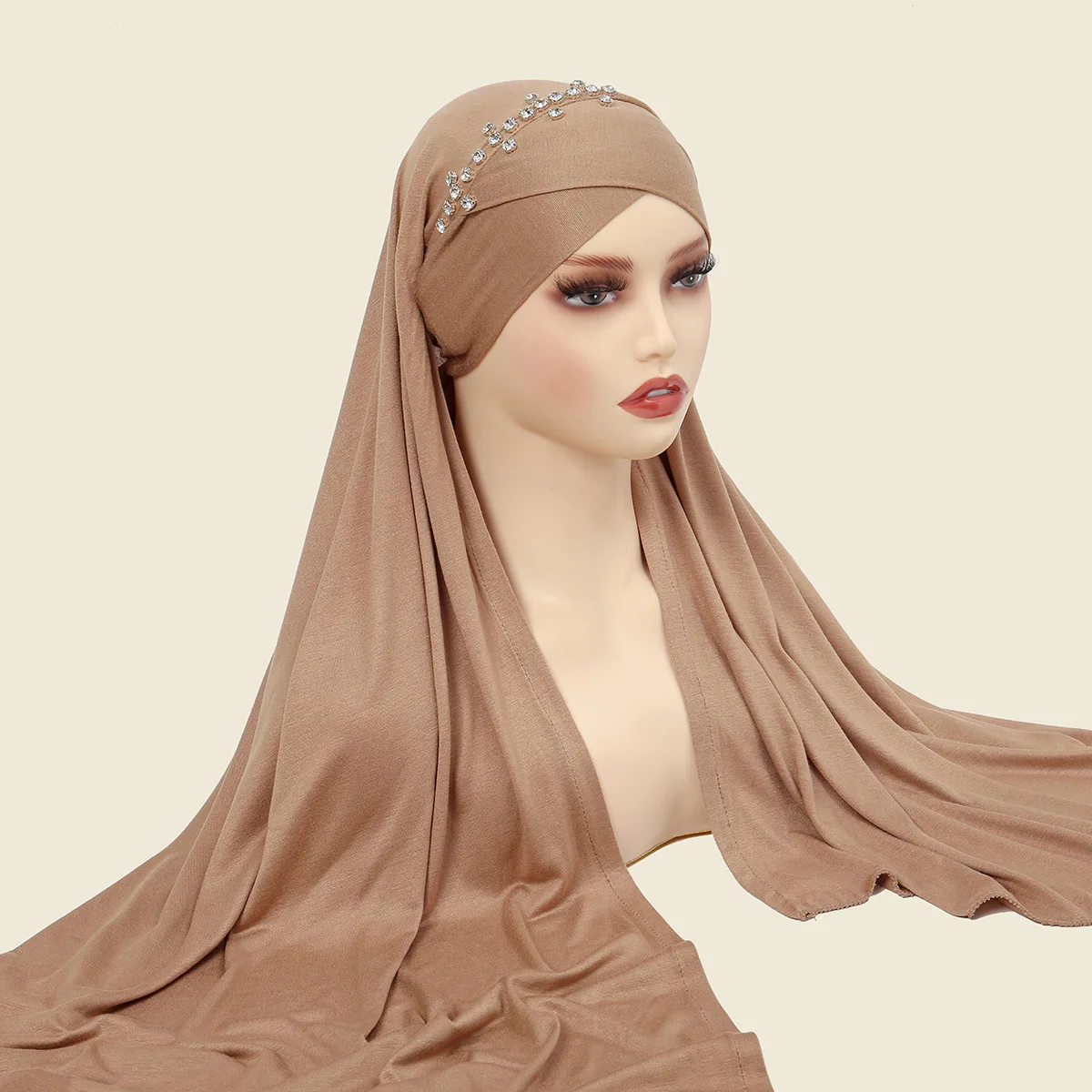 Luxury Jersey Hijab With Diamond Stones Jersey Scarves Crossed In Front Muslim Islamic Ethnic Shawls Head Scarf