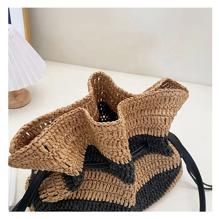 Fashion ladies holiday beach tote summer crochet bag designer stripe straw bag handmade shoulder bags