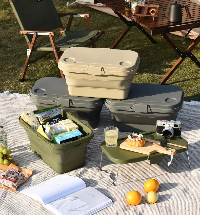 Portable Storage Basket For Outdoor Travel Plastic Foldable Picnic Basket Multiple Function Food Container