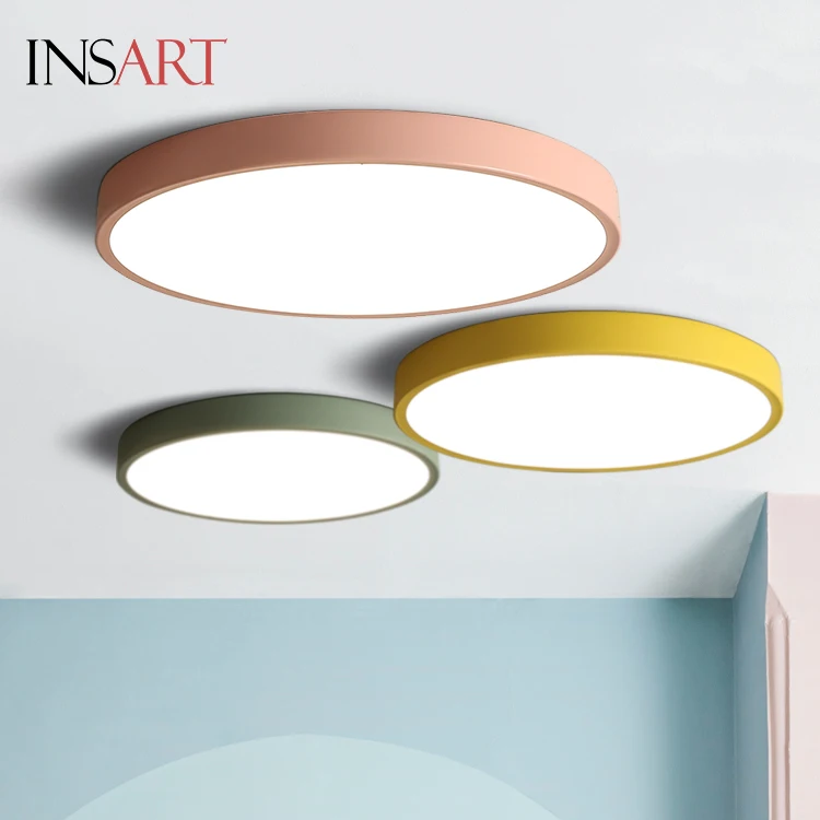  Hot Sale Nordic Simple Style Bedroom Round Shape Iron Acrylic Macaron Led Ceiling