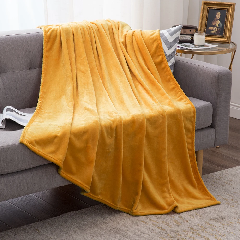 Throw Blanket Hot Selling Comfortable Blankets Any Size Customization For Bedding Wholesales Flannel Fleece Blanket Yellow