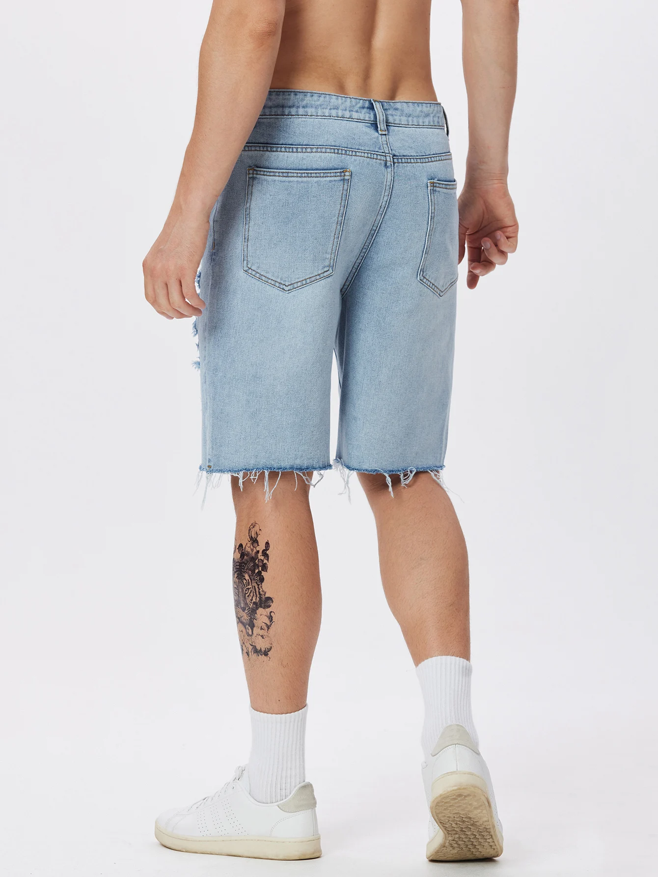 HOT SELLING RELAXED FIT DISTRESSED DENIM SHORT LOOSE FIT MULTI RIP DENIM SHORT