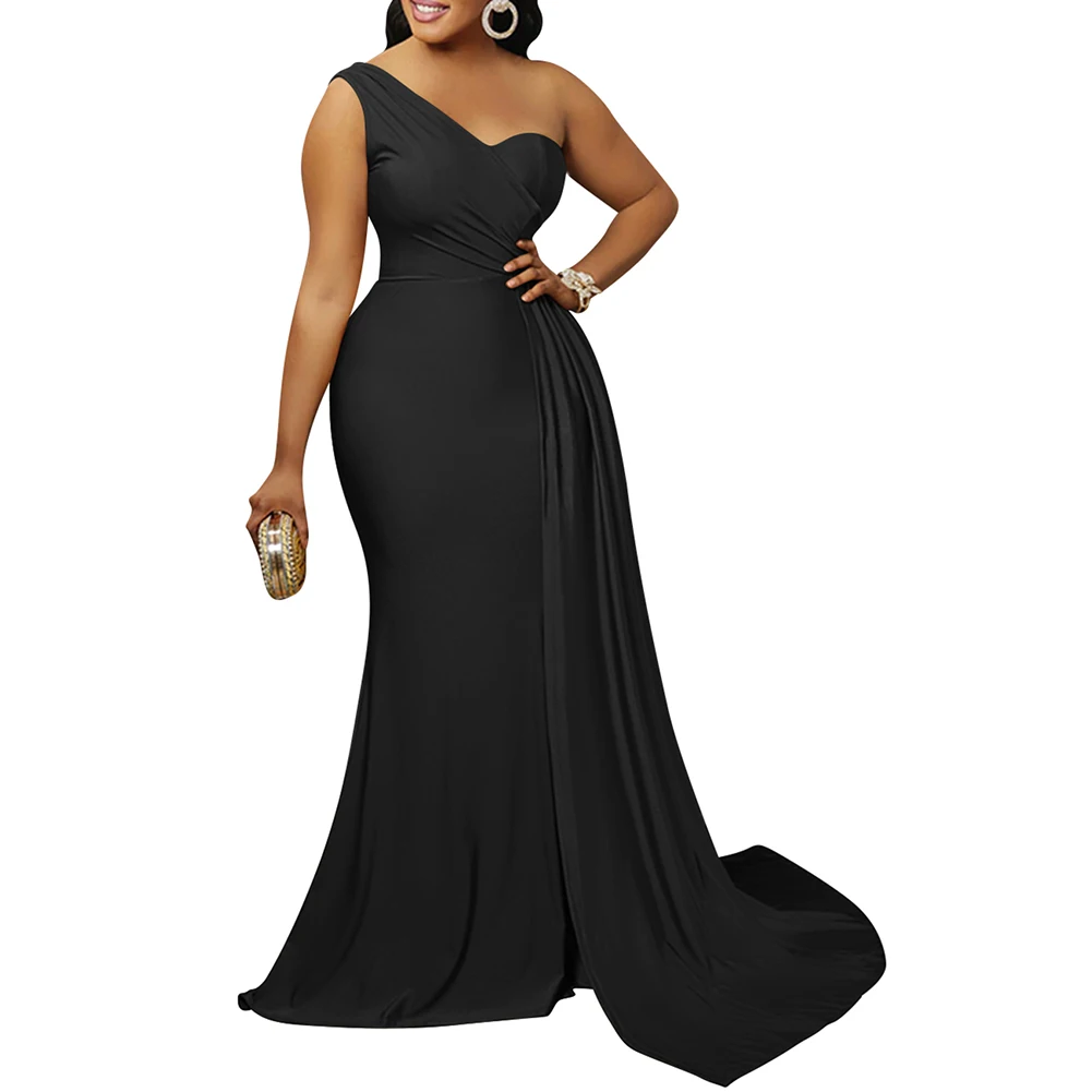 Women One-shoulder High Split Sexy Dinner Dress Elegant Long Maxi Prom Party Dresses