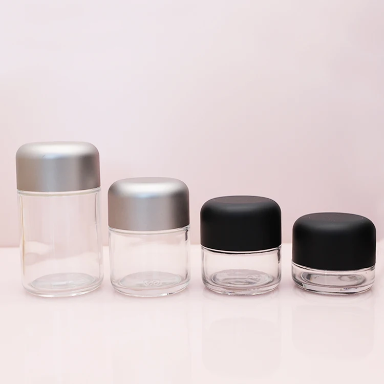 60ml 120ml 240ml glass childproof container clear round custom logo cbd weed 3.5g hemp wax jar with child resistent black