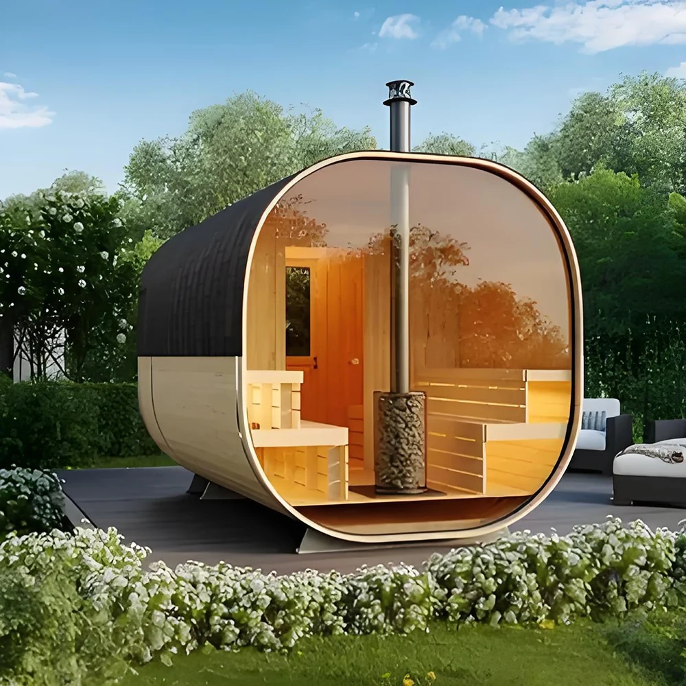 Modern Cube Outdoor Sauna 2-Person, Cedar Wood, Bluetooth Connectivity & LED Display, Cheap Price