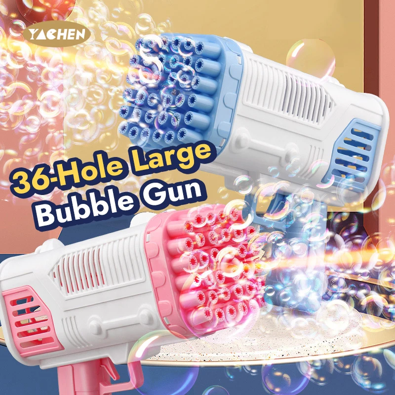 Yachen Outdoor Summer Toy Gifts Party Favors Bubble Blaster 36 Holes Electric Bazooka Bubble Guns Toys for Kid
