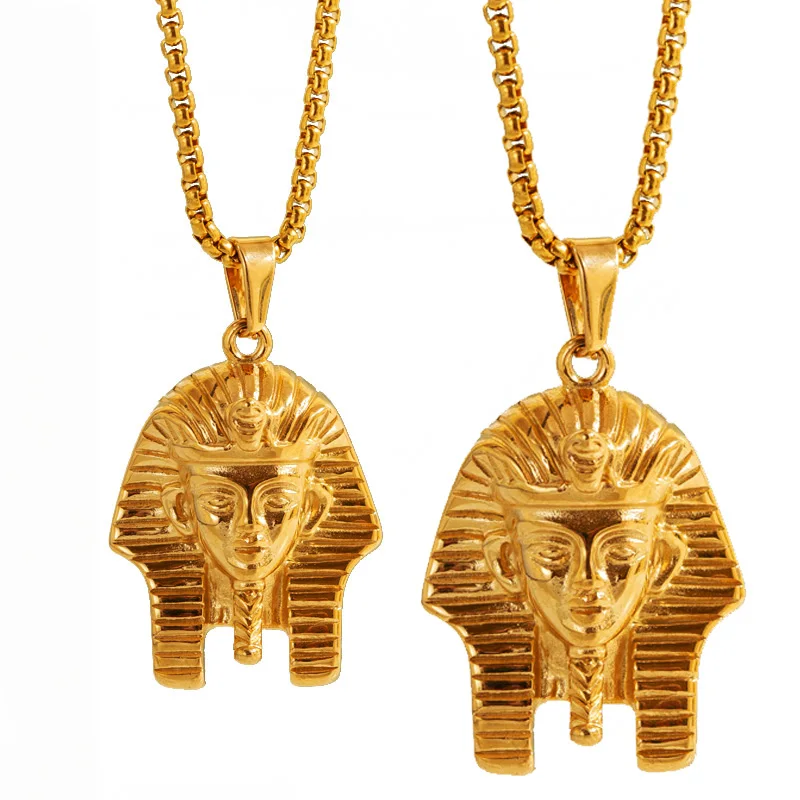 2 sizes Tutankhamun Ancient Egypt Pharaoh Jewelry Punk Stainless Steel Egyptian Pharaoh Head Pendant King Tut Necklace