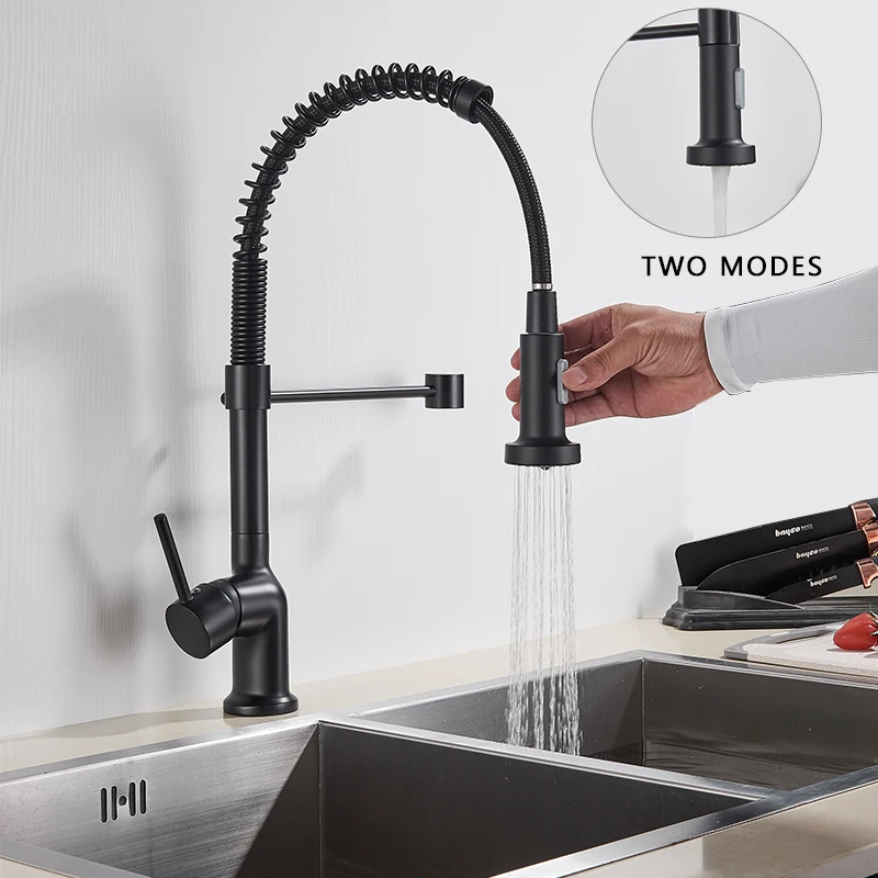 spring pull out sprayer black kitchen faucet