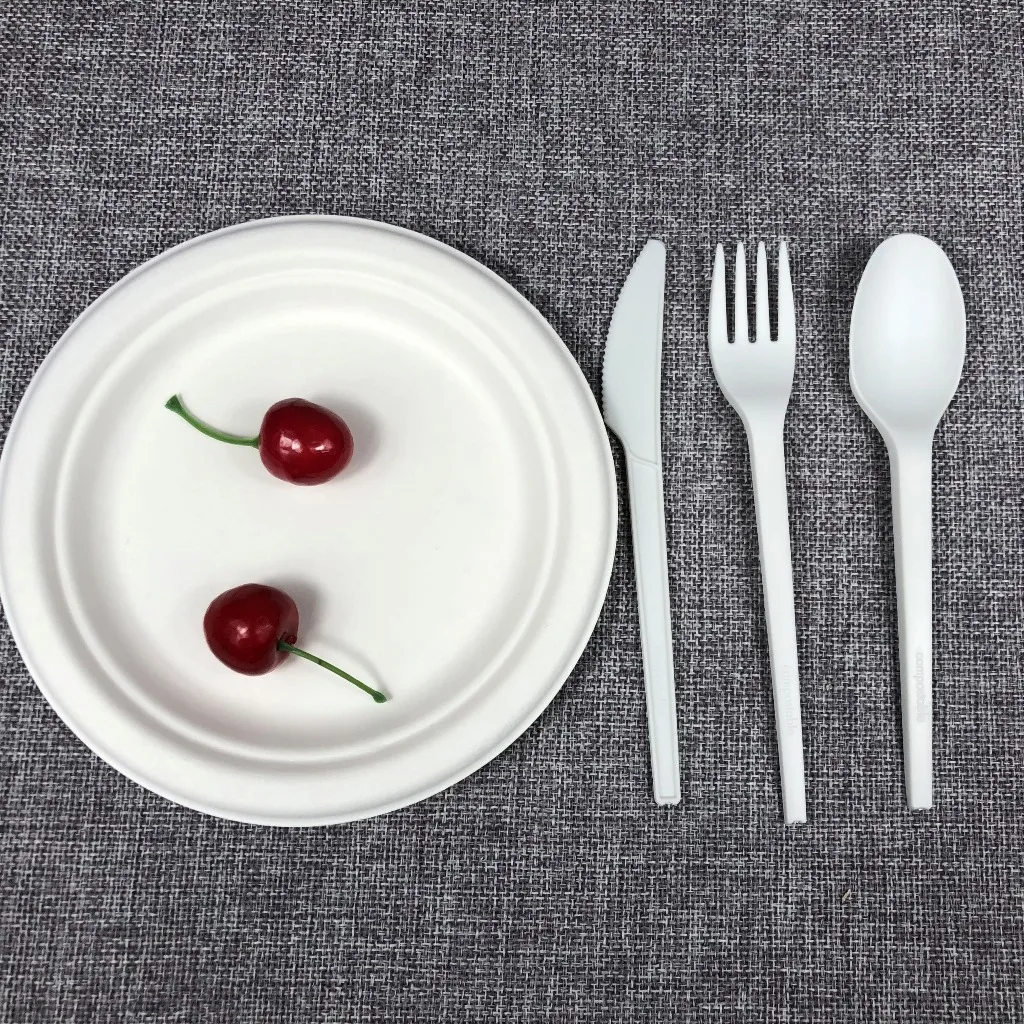 16 15%off 7 inch biodegradable utensil PLA CPLA plastic black test soup tea ice cream spoon fork knife spork cutlery set